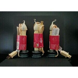 NEW 9" Set of 3 Country Candle Lamp Silicone Flickering Bulb Corded Holiday Deco